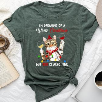 Cute Cat And Wine I'm Dreaming Of A White Christmas Bella Canvas T-shirt - Seseable
