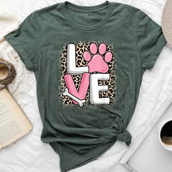 Cute Pink Love Dog Paw Dog Puppy Lover Girls Bella Canvas T-shirt | Mazezy
