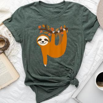 Cute Sloth Fall Leaves Thanksgiving For Girls Autumn Bella Canvas T-shirt - Seseable