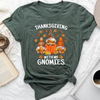 Cute Thanksgiving With My Gnomies Autumn Gnome Fall Leaves Bella Canvas T-shirt - Seseable