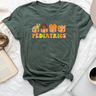 Cute Turkeys Pediatrics Pumpkin Thanksgiving Fall Peds Nurse Bella Canvas T-shirt - Seseable