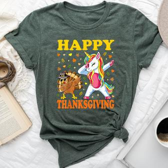 Cute Unicorn Thanksgiving For Girls Pilgrim Hat Turkey Bella Canvas T-shirt | Mazezy