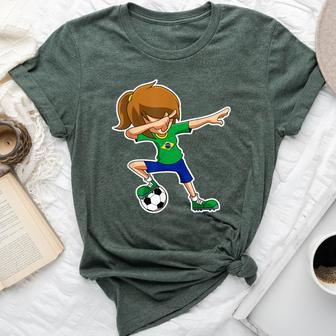 Dabbing Soccer Girl Brazil Brazilian Flag Jersey Bella Canvas T-shirt | Mazezy