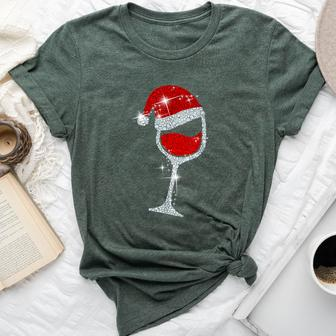 Diamond Wine Glasses Santa Hat Christmas Bella Canvas T-shirt | Mazezy