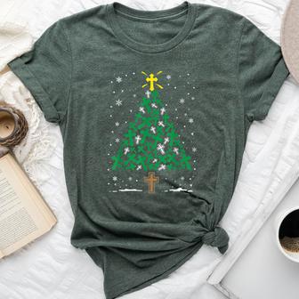 Faith Cross Christian Holiday Family Matching Christmas Tree Bella Canvas T-shirt - Thegiftio UK