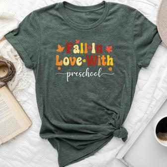 Fall Teacher Fall In Love With Preschool Thanksgiving Bella Canvas T-shirt | Mazezy DE