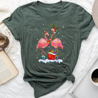 Flamingo Christmas Tree Lights Matching For Couples Bella Canvas T-shirt - Thegiftio UK