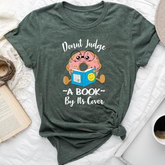 Bookworm Teacher Librarian Reading Donut Pun Literacy Bella Canvas T-shirt | Mazezy