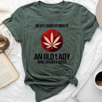 Cannabis Old Lady Smokes Weed Stoner Grandma Bella Canvas T-shirt | Mazezy