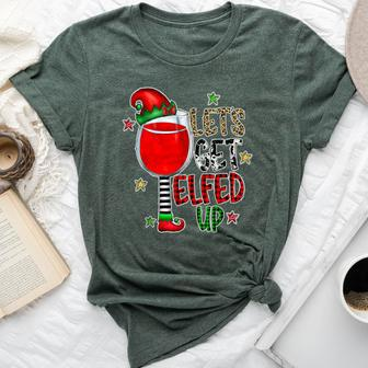 Elf Wine Drinking Christmas Let's Get Elfed Up Pajamas Bella Canvas T-shirt | Mazezy