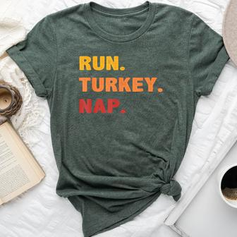 Fall Sayings Thanksgiving Trot Run Turkey Nap Bella Canvas T-shirt | Mazezy