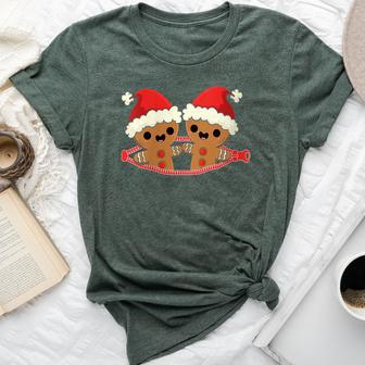 Gingerbread Twins Fun Christmas Pregnancy Announcement Bella Canvas T-shirt | Mazezy
