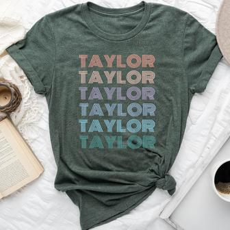 Girl Retro Groovy Taylor First Name Personalized Birthday Bella Canvas T-shirt - Thegiftio UK