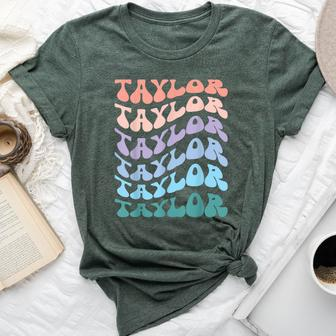 Girl Retro Groovy Taylor First Name Personalized Birthday Bella Canvas T-shirt - Seseable