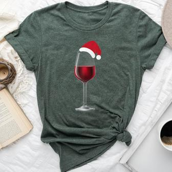 Glass Of Wine With Santa Christmas Hat Drinking Bella Canvas T-shirt | Mazezy