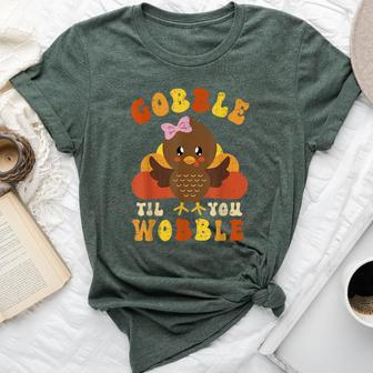 Gobble Til You Wobble Cute Turkey Thanksgiving Girls Girls Bella Canvas T-shirt - Monsterry CA
