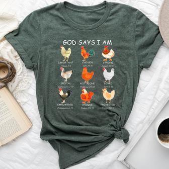 God Says I Am Bible Verse Christian Farm Chickens Religious Bella Canvas T-shirt - Thegiftio UK