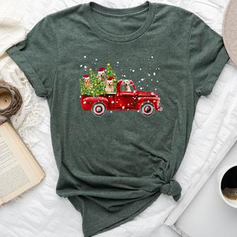 Golden Retriever Lover Red Truck Christmas Pine Tree Bella Canvas T-shirt | Mazezy