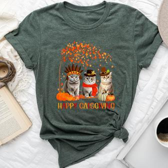 Happy Catsgiving Cute Thanksgiving Cat Lovers Cat Mom Women Bella Canvas T-shirt - Seseable