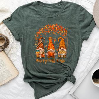 Happy Fall Y'all Gnome Pumpkin Autumn Leaves Thanksgiving Bella Canvas T-shirt - Seseable