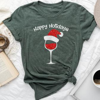 Happy Holidays Christmas Red Wine Bella Canvas T-shirt | Mazezy