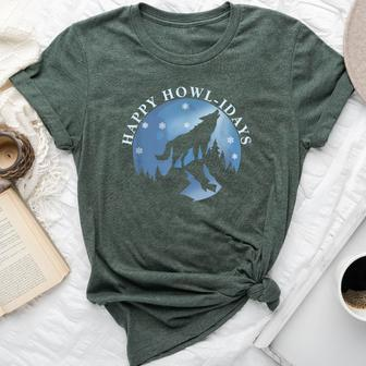 Happy Howlidays With Howling Wolf And Moon Bella Canvas T-shirt | Mazezy