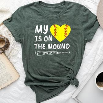 My Heart Is On The Mound Softball Bat Proud Mom Dad Bella Canvas T-shirt | Mazezy