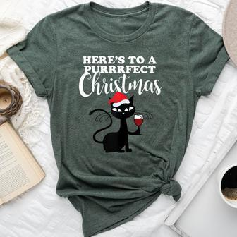 Here's To A Purrfect Christmas Wine Cat Bella Canvas T-shirt | Mazezy