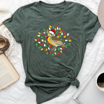Holiday Xmas Santa Hat Eastern Meadowlark Bird Christmas Bella Canvas T-shirt | Mazezy