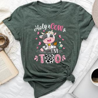 Holy Cow I'm Two 2 Years Old 2Nd Birthday Girl Outfit Bella Canvas T-shirt - Seseable
