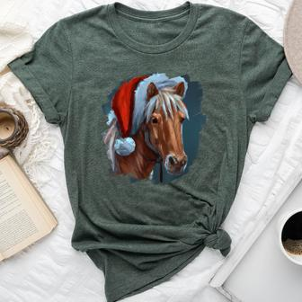 Horse Wearing Santa Claus Hat Horseback Riding Christmas Bella Canvas T-shirt - Monsterry