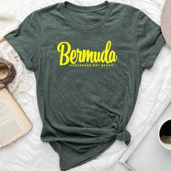 Horseshoe Bay Beach Bermuda Yellow Text Bella Canvas T-shirt | Mazezy CA