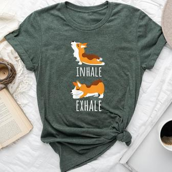 Inhale Exhale Corgi Yoga Meditation Workout Dog Mom Bella Canvas T-shirt | Mazezy