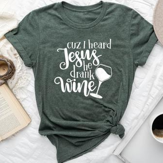 Jesus Drank Wine Drunk Drinking Lover Girl Woman Glass Bella Canvas T-shirt - Seseable