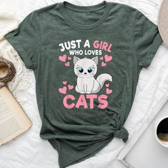 Just A Girl Who Loves Cats Cute Cat Lover Girls Toddlers Bella Canvas T-shirt - Thegiftio