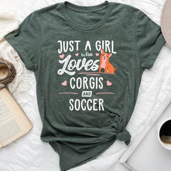 Just A Girl Who Loves Corgis And Soccer Women Bella Canvas T-shirt | Mazezy