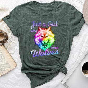 Just A Girl Who Loves Wolves Moon Wolf Girls Bella Canvas T-shirt - Thegiftio UK