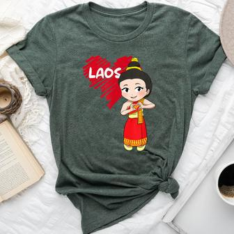 Laos Lao Laotian Proud Flag Traditional Dress Lao Sinh Girl Bella Canvas T-shirt | Mazezy
