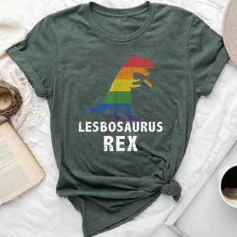 Lesbosaurus Rex Dinosaur In Rainbow Flag For Lesbian Pride Bella Canvas T-shirt | Mazezy AU