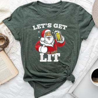 Let's Get Lit Santa Claus Drinking Beer Christmas Bella Canvas T-shirt | Mazezy