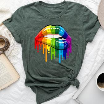 Lgbt Rainbow Lips Pride Gay Homosexual Lesbian Bella Canvas T-shirt | Mazezy