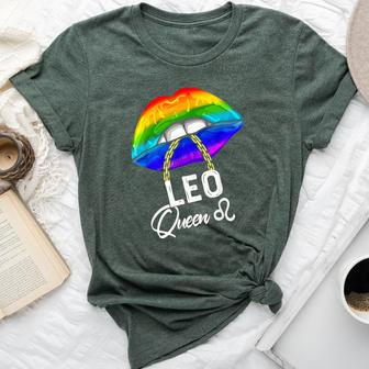 Lgbtq Leo Queen Lips Zodiac Rainbow Gay Pride Flag Lesbain Bella Canvas T-shirt | Mazezy CA