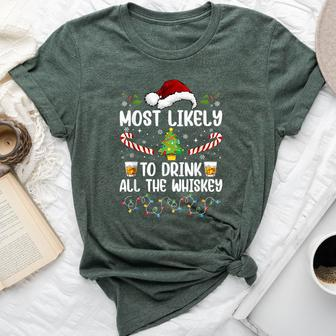 Most Likely To Drink All The Whiskey Family Christmas Pajama Bella Canvas T-shirt - Seseable