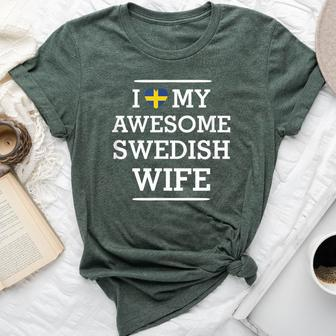 I Love My Awesome Swedish Wife Flag Heart For Husband Bella Canvas T-shirt | Mazezy