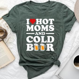I Love Heart Hot Moms Cold Beer Adult Drinkising Joke Bella Canvas T-shirt | Mazezy