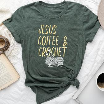 I Love Jesus Coffee Crochet Mom Knitting Knit Yarn Bella Canvas T-shirt | Mazezy CA