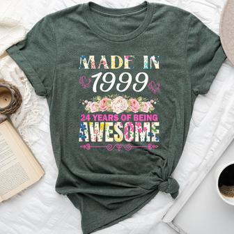 Made In 1999 24 Years Of Being Awesome 24Th Birthday Floral Bella Canvas T-shirt | Mazezy