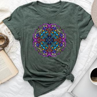 Mandala Stained Glass Graphic With Bright Rainbow Of Colors Bella Canvas T-shirt | Mazezy