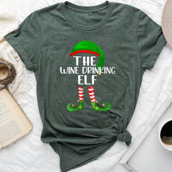 Matching Family Group Christmas The Wine Drinking Elf Bella Canvas T-shirt | Mazezy