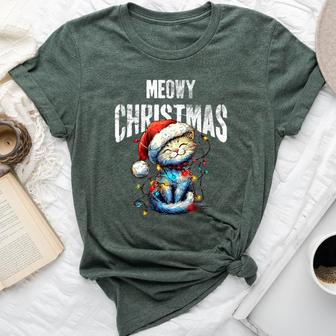 Meow Christmas Cat Mom Cat Dad Christmas Cat Bella Canvas T-shirt | Mazezy